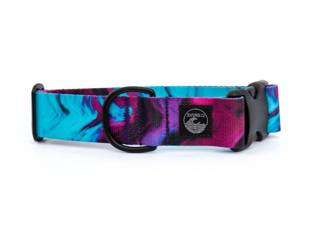 Teal & Purple Abstract Dog Collar | SeaFlower Co