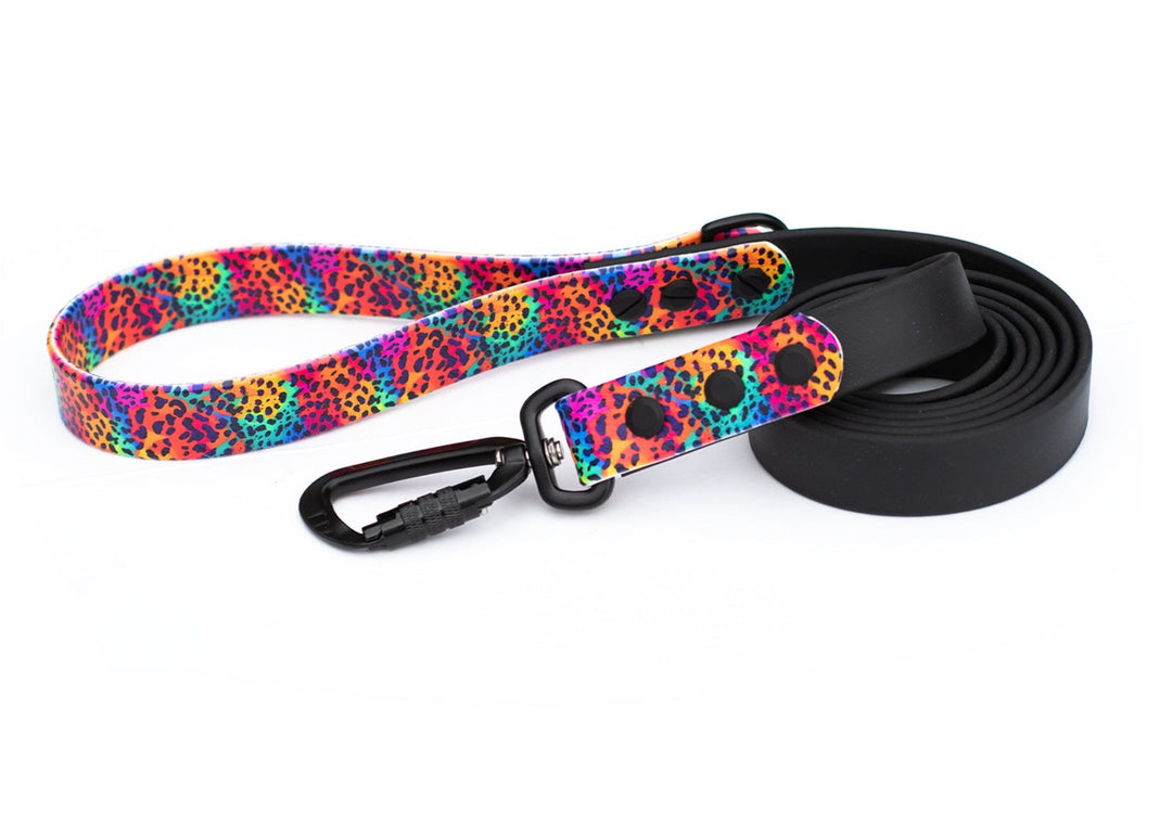 Rainbow Leopard UV printed BioThane® Dog Leash | Waterproof Dog Gear | SeaFlower Co