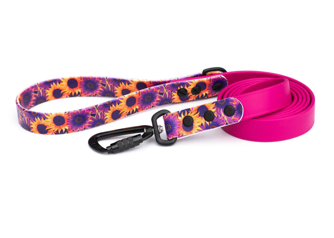 Purple Sunflowers UV printed BioThane® Dog Leash | Waterproof Dog Gear | SeaFlower Co