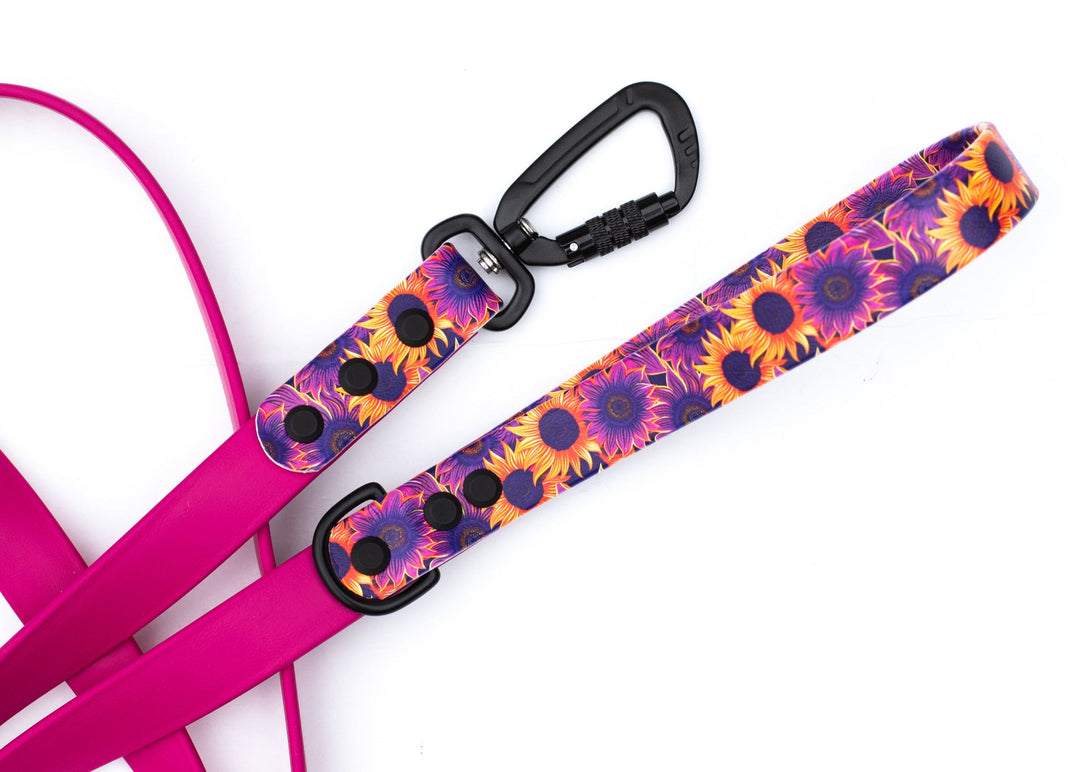 Purple Sunflower UV printed BioThane® Dog Leash | Waterproof Dog Gear | SeaFlower Co