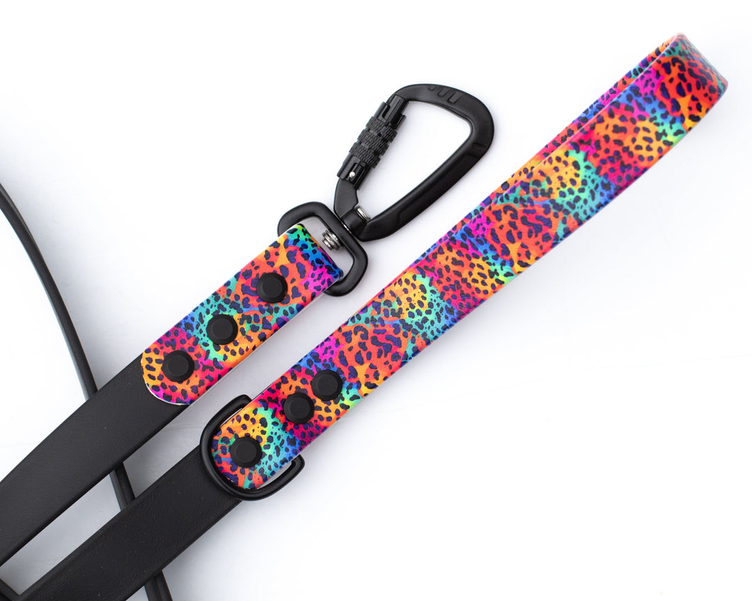 Rainbow Leopard UV printed BioThane® Dog Leash | Waterproof Dog Gear | SeaFlower Co