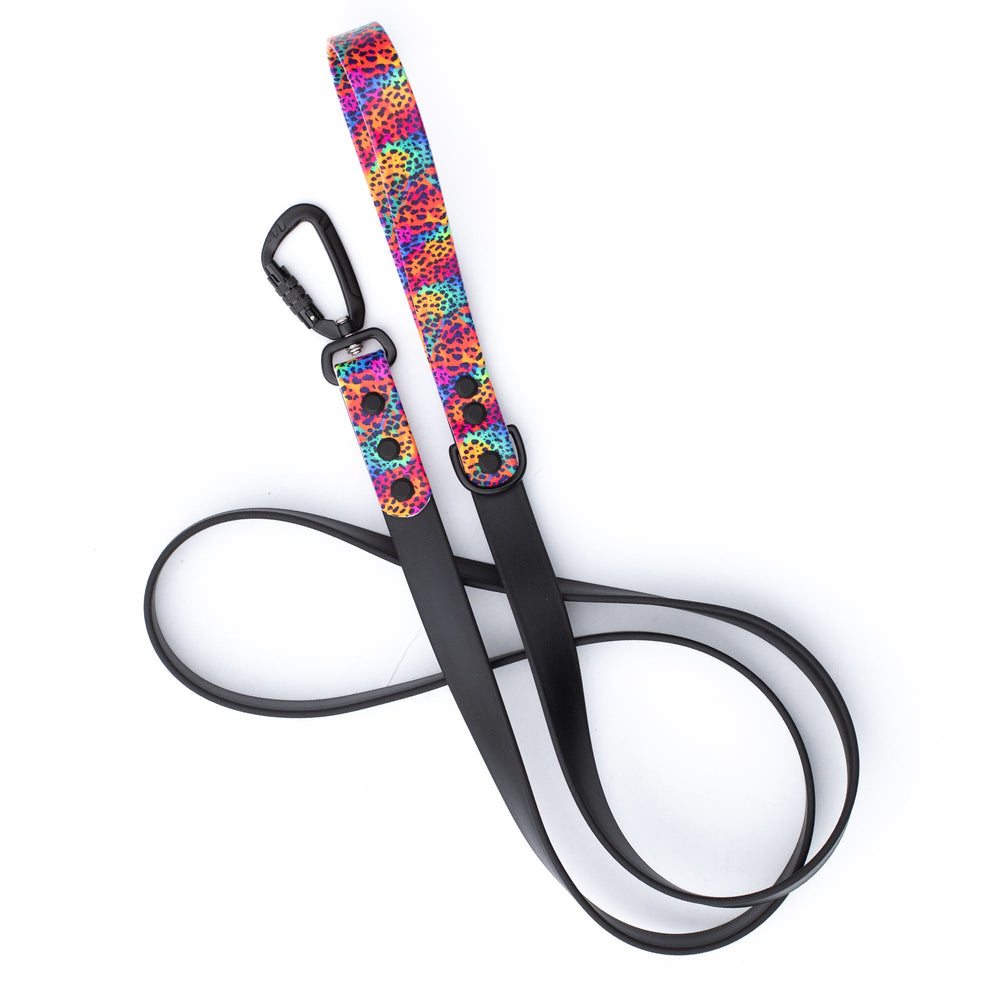 Rainbow Leopard UV printed BioThane® Dog Leash | Waterproof Dog Gear | SeaFlower Co