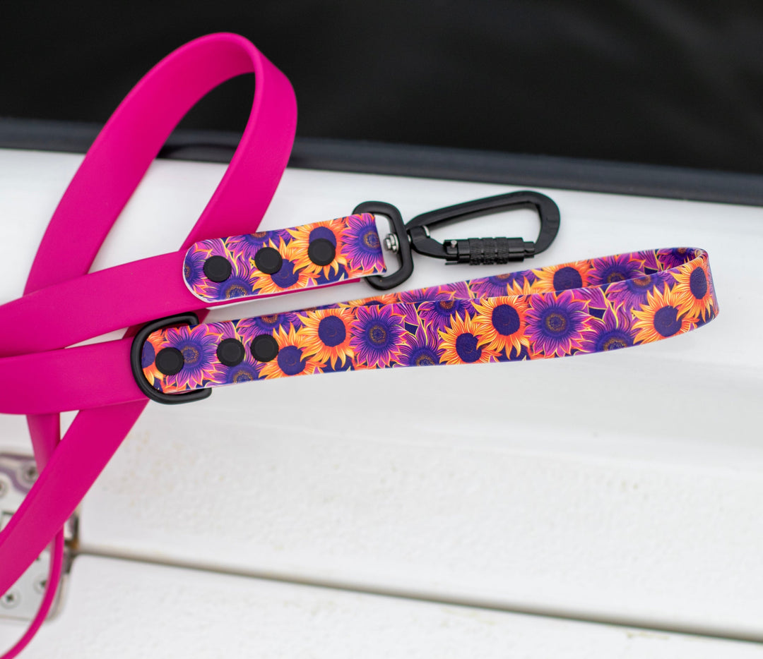 Purple Sunflower UV printed BioThane® Dog Leash | Waterproof Dog Gear | SeaFlower Co