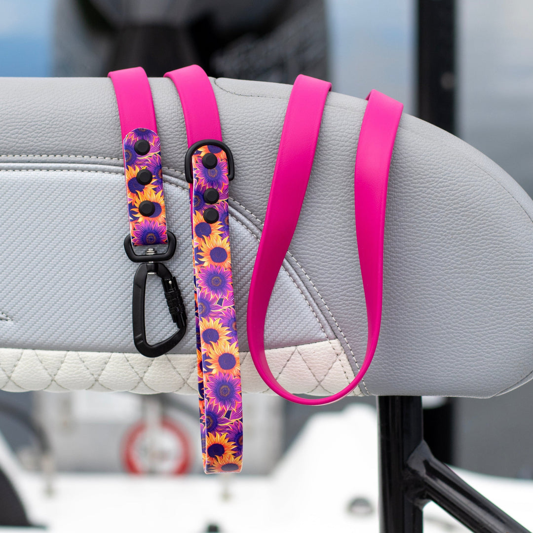 Purple Sunflower UV printed BioThane® Dog Leash | Waterproof Dog Gear | SeaFlower Co