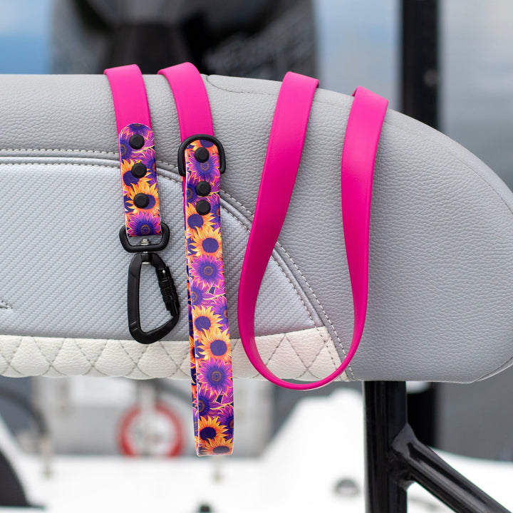 Purple Sunflower UV printed BioThane® Dog Leash | Waterproof Dog Gear | SeaFlower Co