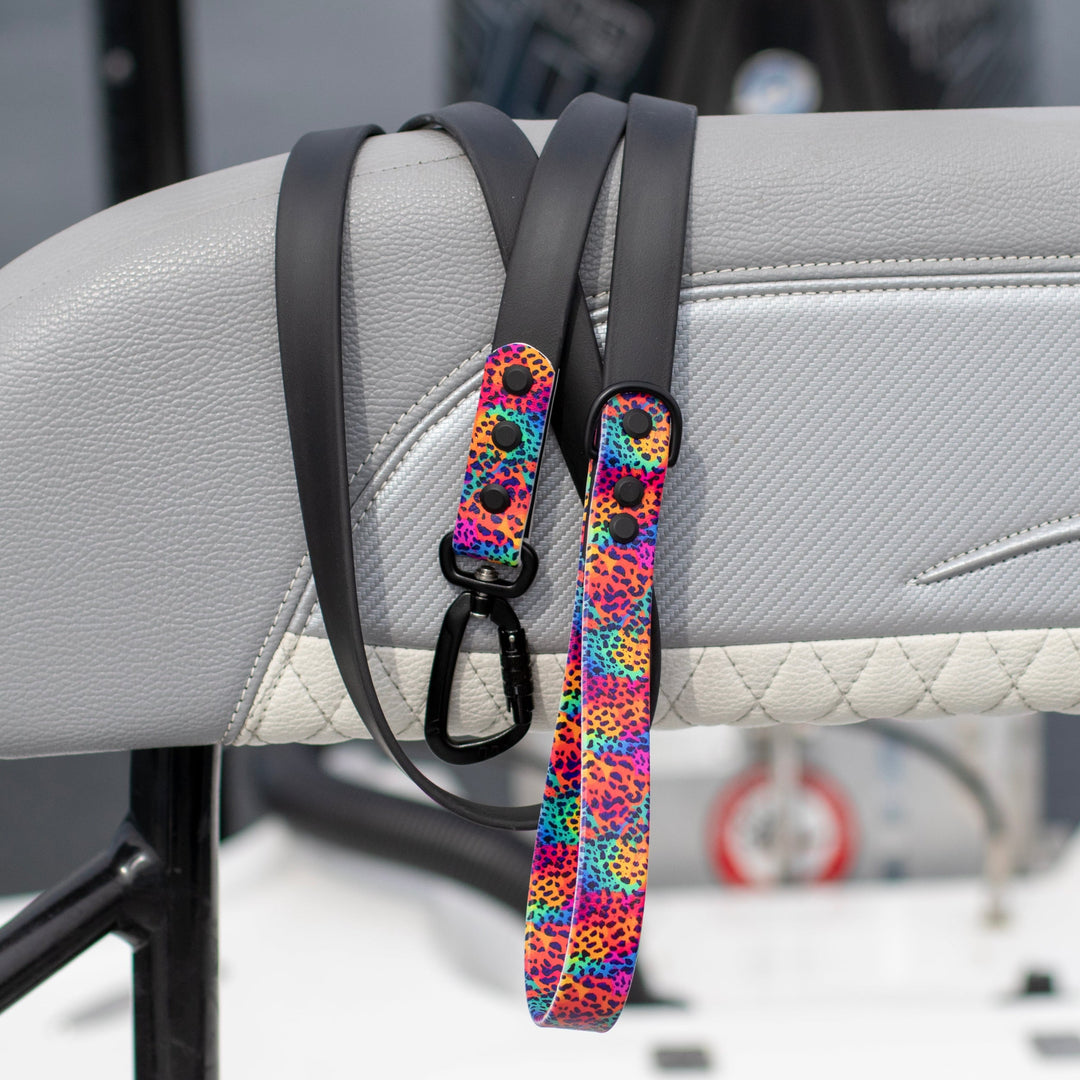 Rainbow Leopard UV printed BioThane® Dog Leash | Waterproof Dog Gear | SeaFlower Co