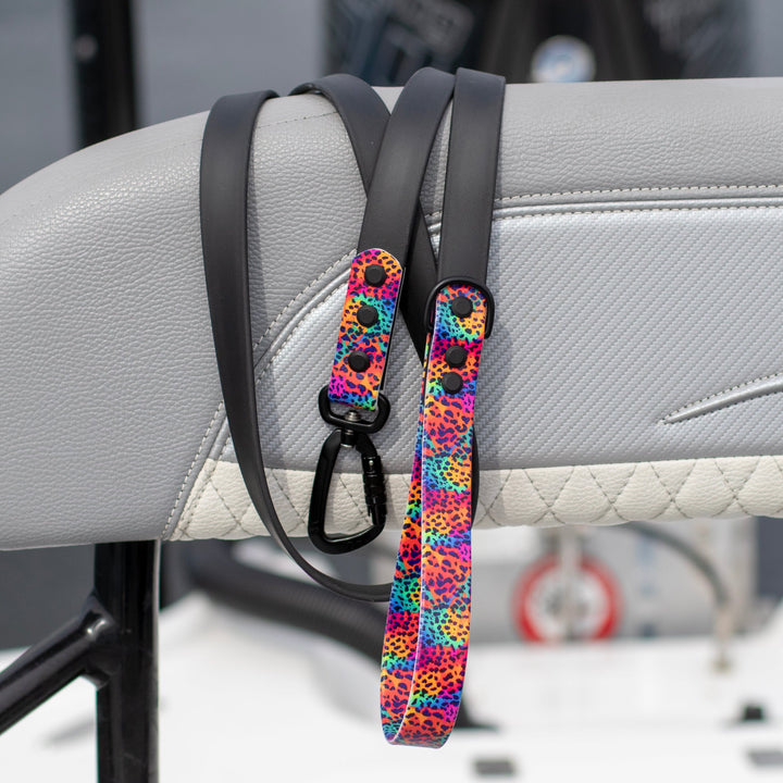 Rainbow Leopard UV printed BioThane® Dog Leash | Waterproof Dog Gear | SeaFlower Co