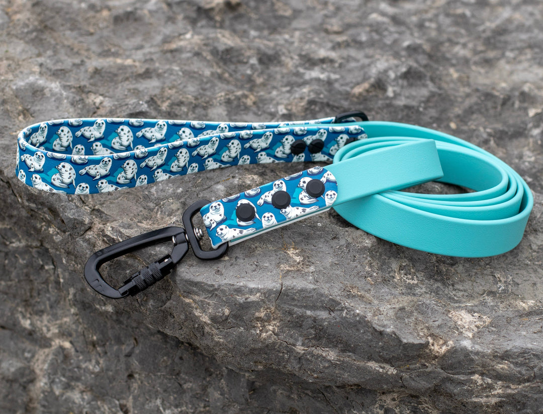 Cute Seals UV printed BioThane® Dog Leash | Waterproof Dog Gear | SeaFlower Co