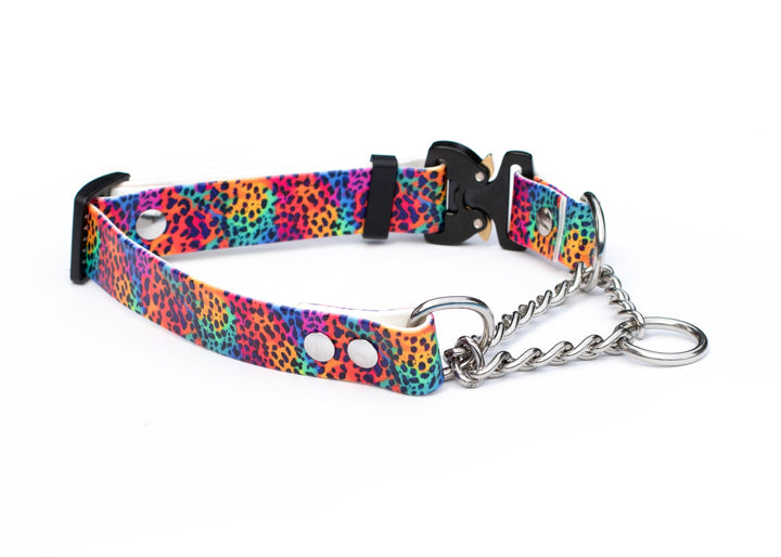 Rainbow Leopard Adjustable Biothane Martingale With Buckle | SeaFlower Co