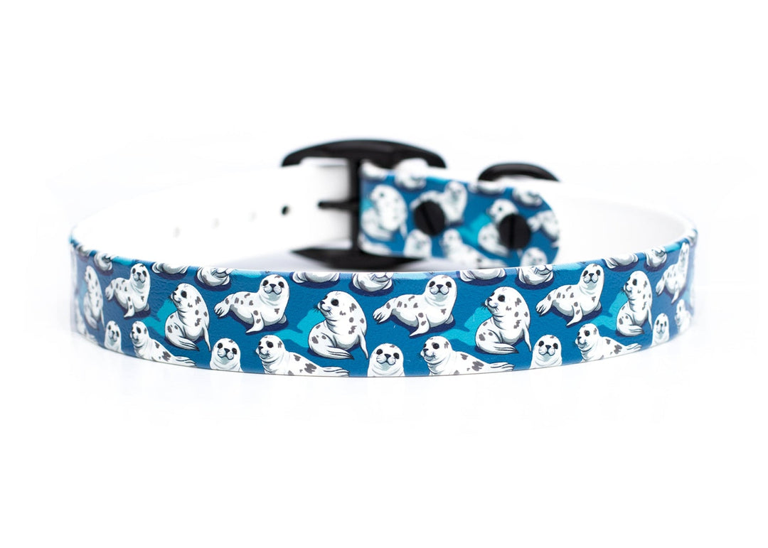 Cute Seals UV printed BioThane® Dog Collar | Waterproof Dog Gear | SeaFlower Co