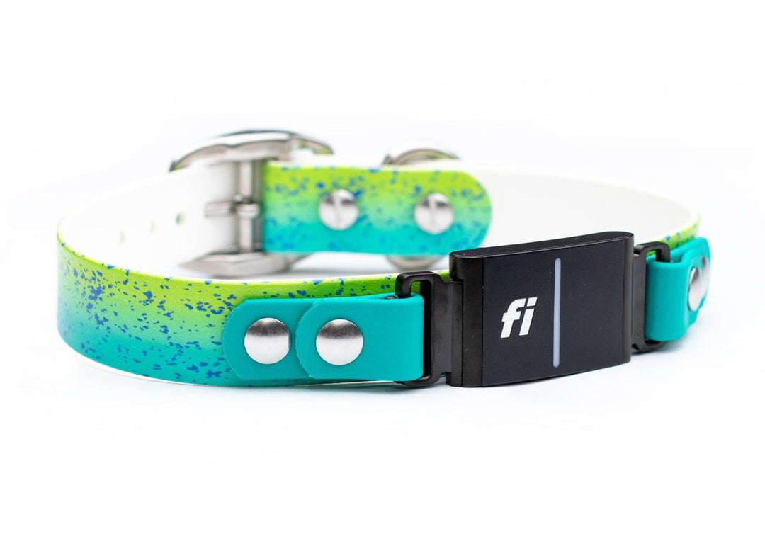 Green Mahi Fi 3/3+ Compatible UV Printed BioThane Collar | Waterproof Fi Compatible Dog Gear | SeaFlower Co