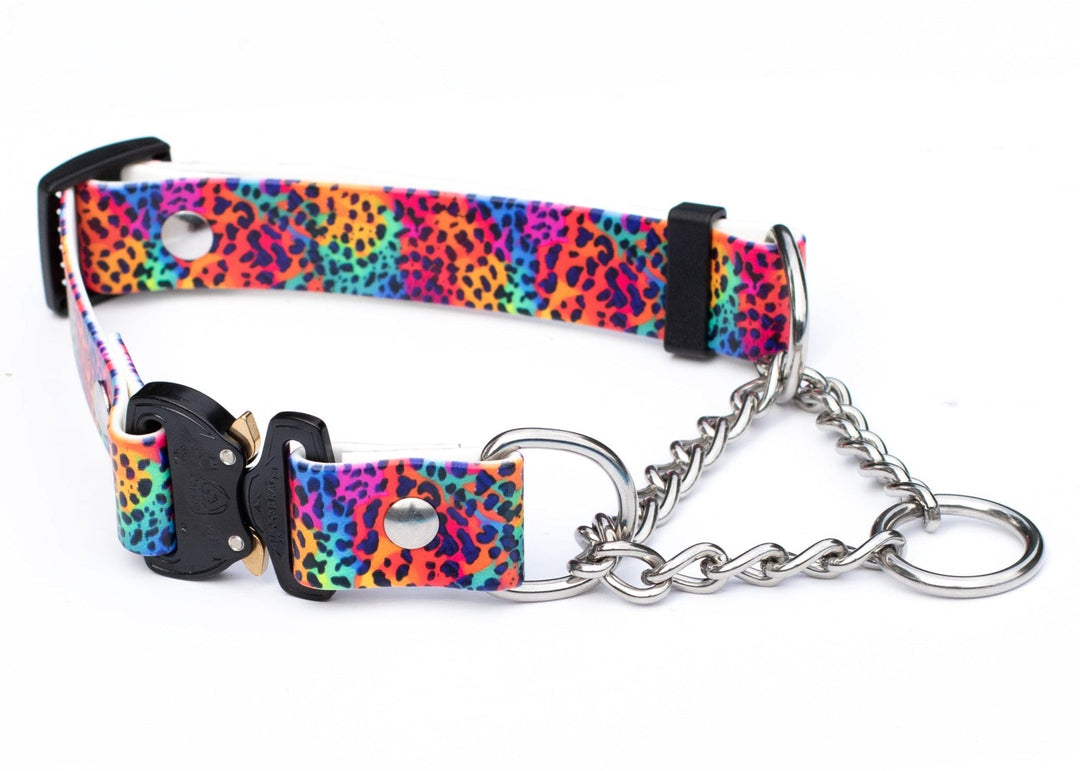 Rainbow Leopard Adjustable Biothane Martingale With Buckle | SeaFlower Co