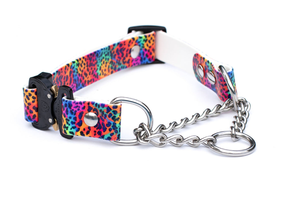 Rainbow Leopard Adjustable Biothane Martingale With Buckle | SeaFlower Co