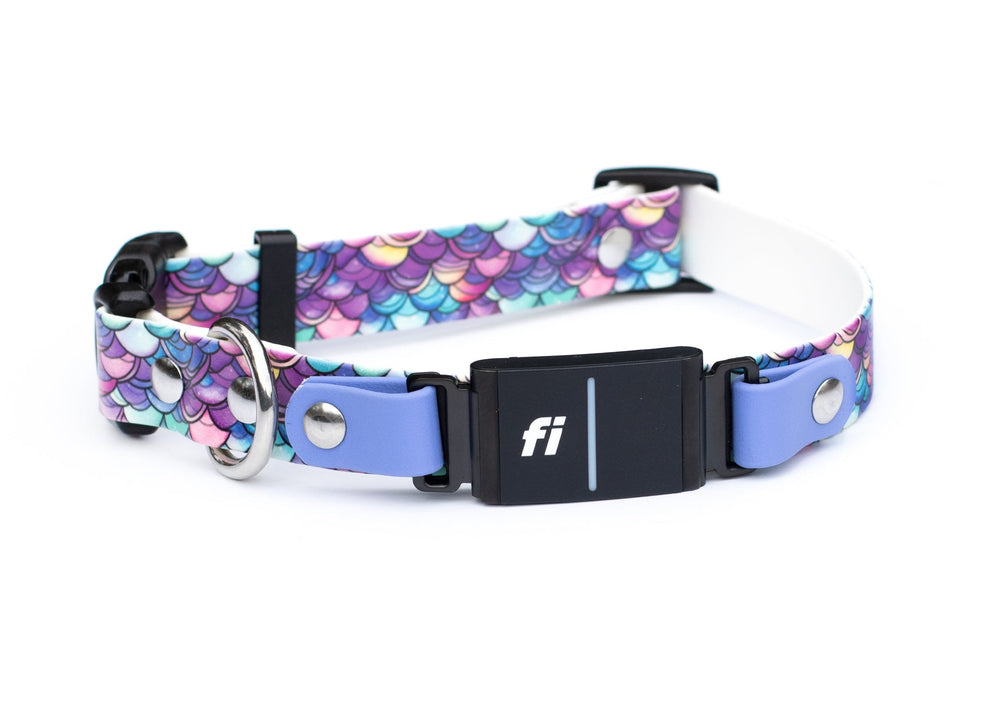 Fi Compatible 3/3+ Adjustable Mermaid Scales BioThane® Dog Collar | SeaFlower Co