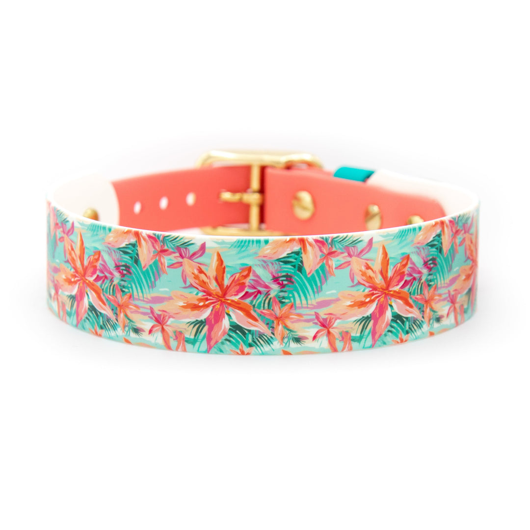 Hawaiian Floral UV Printed 1.5" Tapered BioThane® Collar | SeaFlower Co