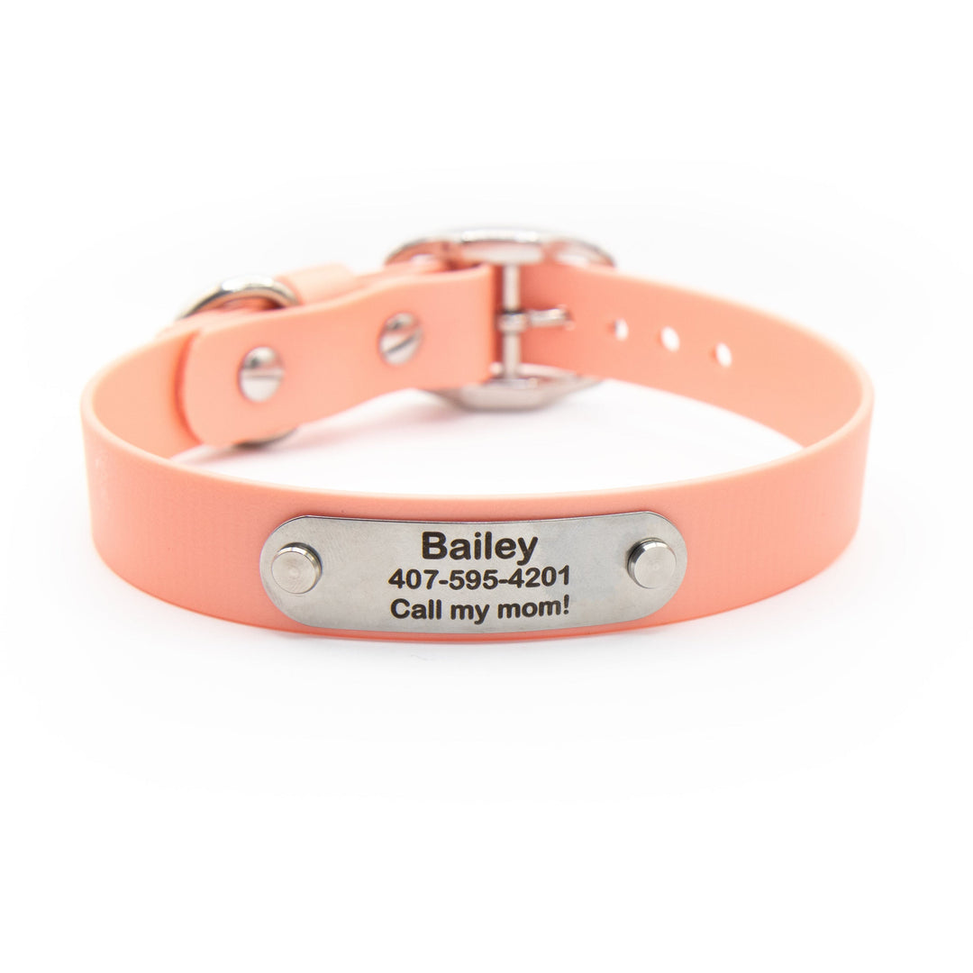 Rose Gold Waterproof BioThane® Collar With Stainless Steel Nameplate