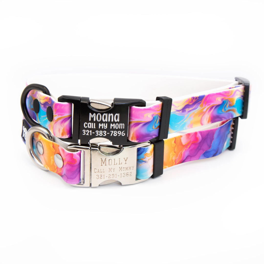 UV-Printed BioThane® Collars With Personalized Buckle | Waterproof Dog Gear
