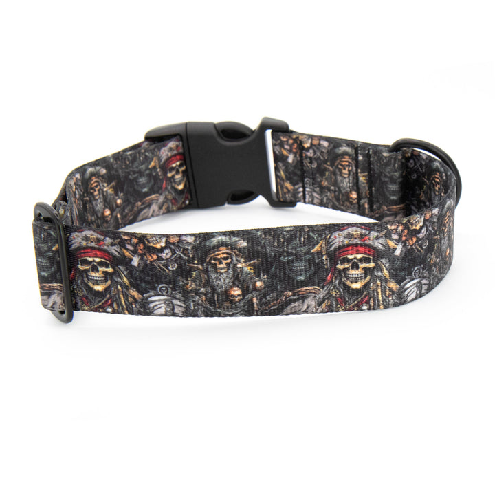 Dog collar with skull and crossbones pattern on a white background