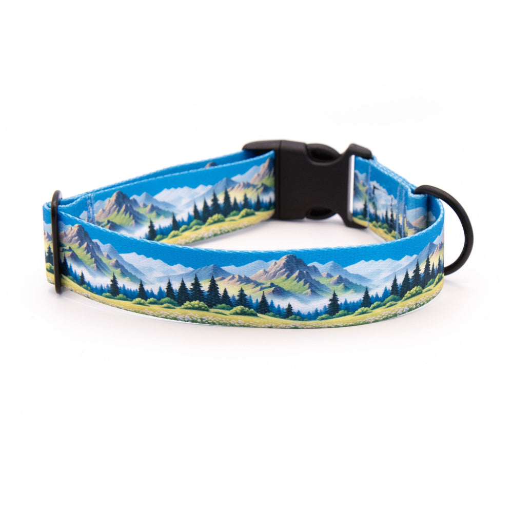 Dog collar with mountain landscape design on a white background