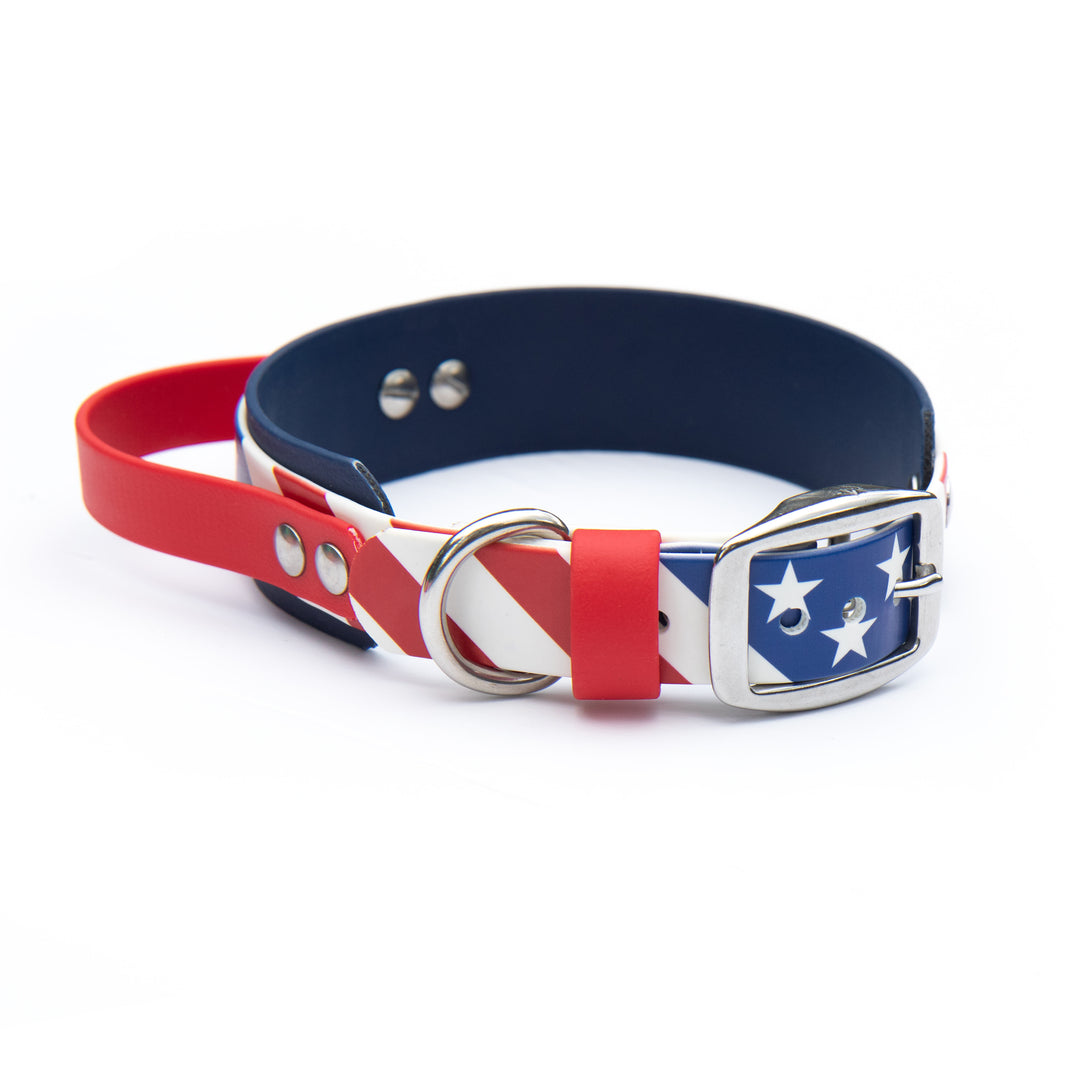 American Flag UV-Printed BioThane Collar With Quick Control Handle