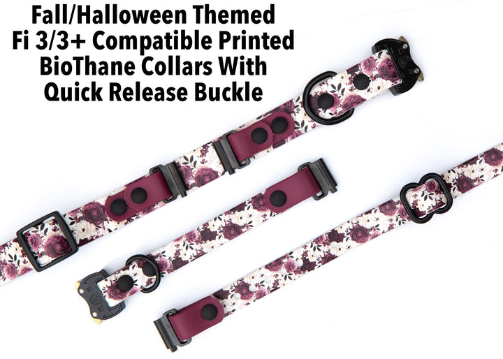 Fall/Halloween Themed Fi 3/3+ Compatible UV printed BioThane collars with Quick Release buckle