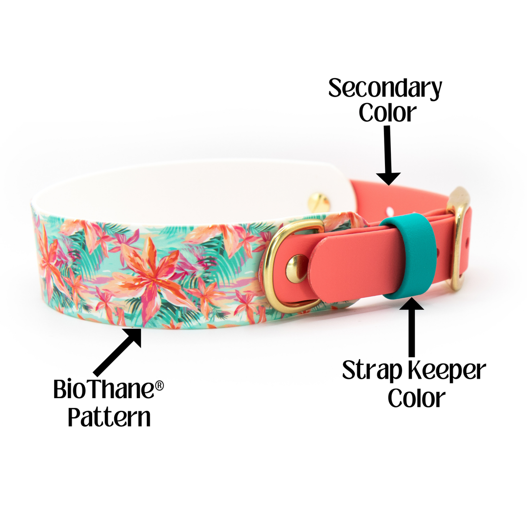Hawaiian Floral UV Printed 1.5" Tapered BioThane® Collar | SeaFlower Co