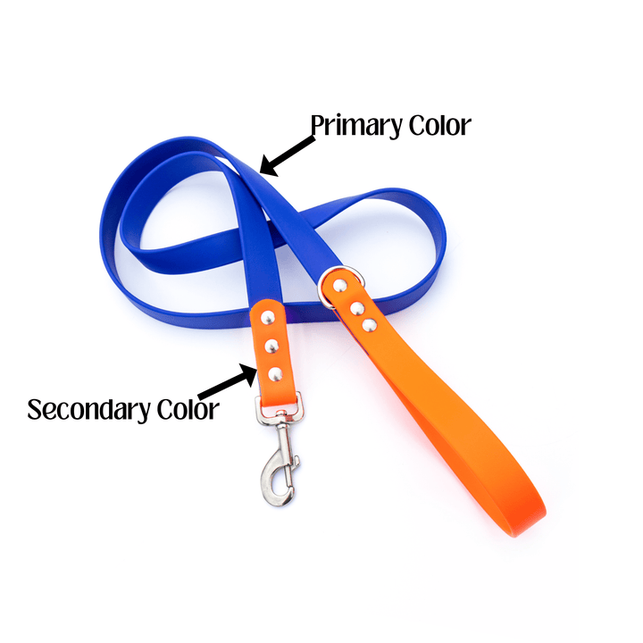 cobalt & neon orange biothane leash