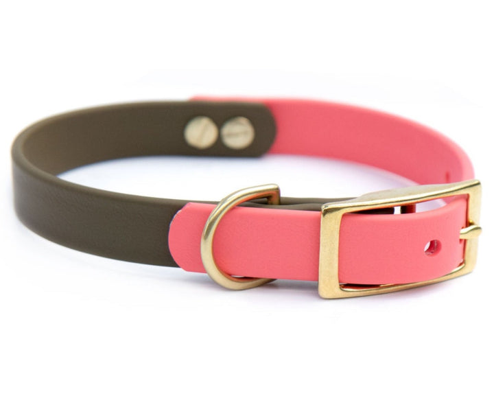 Coral and Olive Drab BioThane Collar | SeaFlower Co